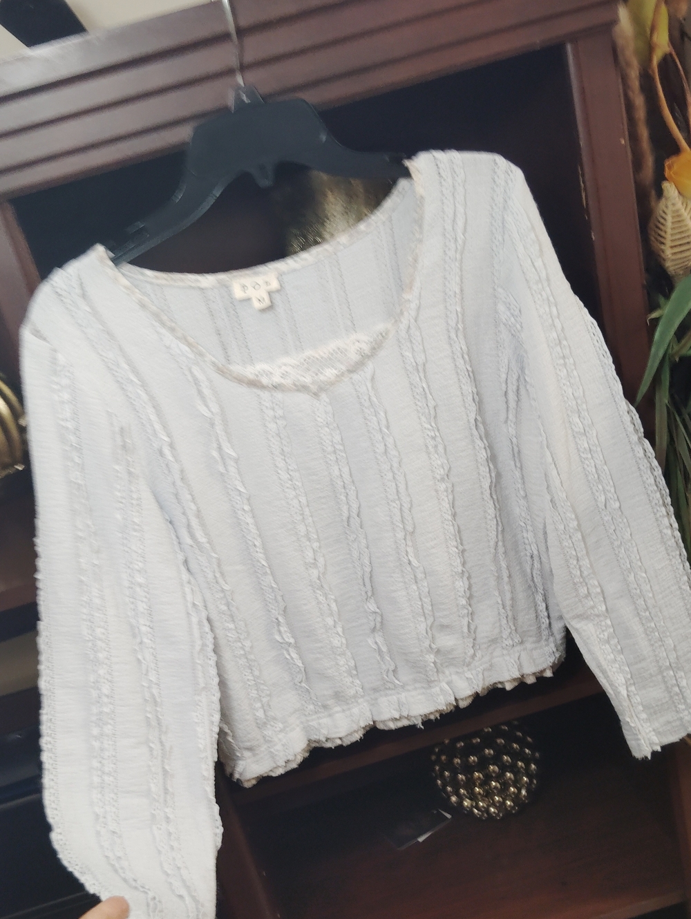 POL Light Blue Textured Long-Sleeve Scoop Neck Top
